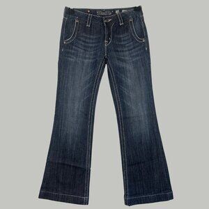 Miss Me Wide Leg  Jeans Sz 28 W Dark Wash Distressed Denim Timeless Bold Stitch